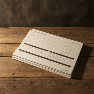 Needle & Vine Record Sleeve Notes vinyl collection notepad on a wooden table